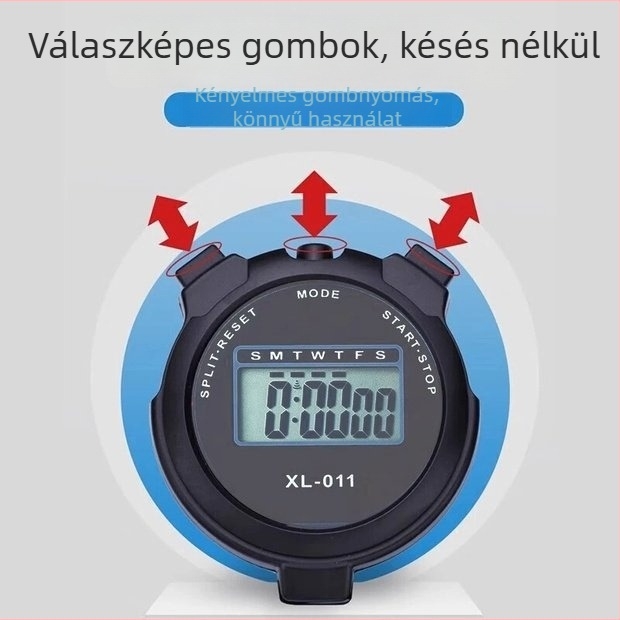 Elektronikus stopperóra kronográffal, LED kijelző, akkumulátoros működés, kerek műanyag tokozású ház