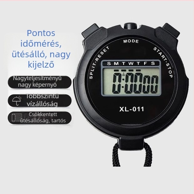 Elektronikus stopperóra kronográffal, LED kijelző, akkumulátoros működés, kerek műanyag tokozású ház