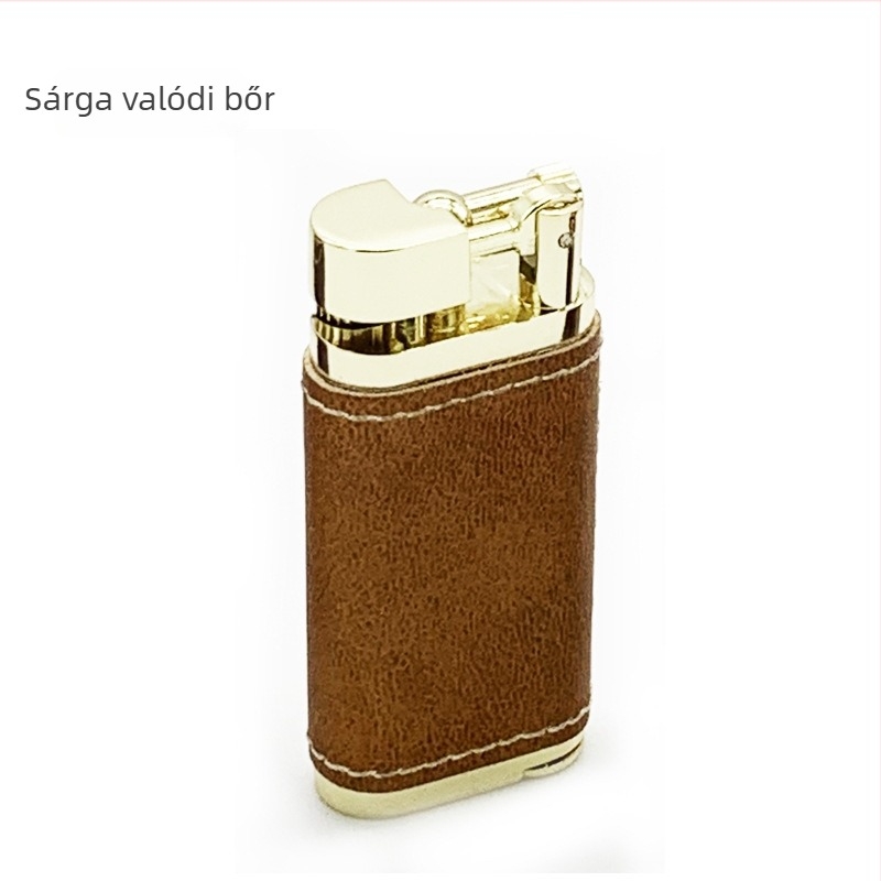 SK60 bőr tok cigarettagyújtóhoz, pipához is használható, ferde láng, újratölthető bután, fémtest, logó nyomtatva