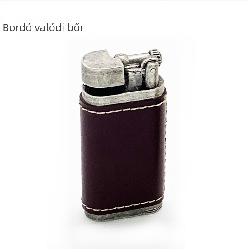 SK60 bőr tok cigarettagyújtóhoz, pipához is használható, ferde láng, újratölthető bután, fémtest, logó nyomtatva
