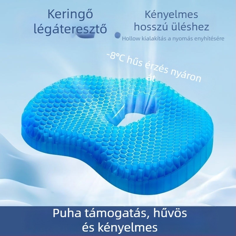 Nyári méhsejt-gél ülőpárna – iroda és autóhoz, PVC anyag, vízzel töltött, hűtés, 1 db