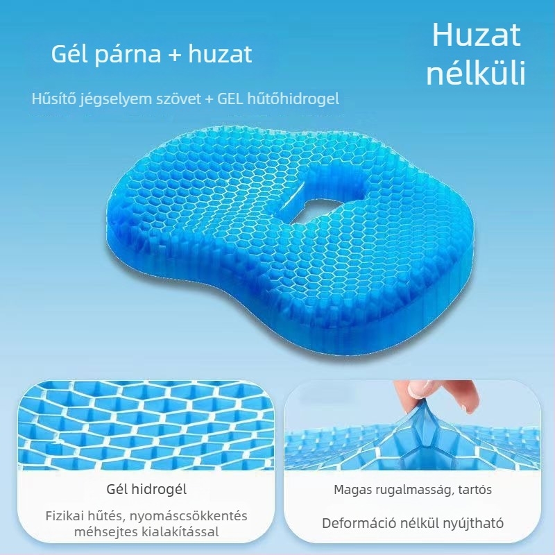 Nyári méhsejt-gél ülőpárna – iroda és autóhoz, PVC anyag, vízzel töltött, hűtés, 1 db