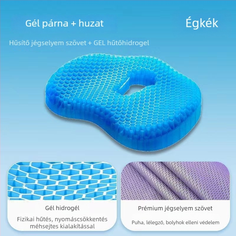 Nyári méhsejt-gél ülőpárna – iroda és autóhoz, PVC anyag, vízzel töltött, hűtés, 1 db