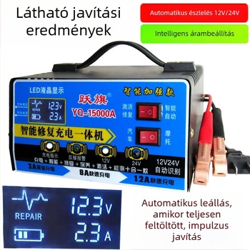 Autó- és motorkerékpár akkumulátor töltő, Flag jump, 12.6V 10A, bemenet 110–240V AC, GS tanúsított, Upgrade 15000 sorozat