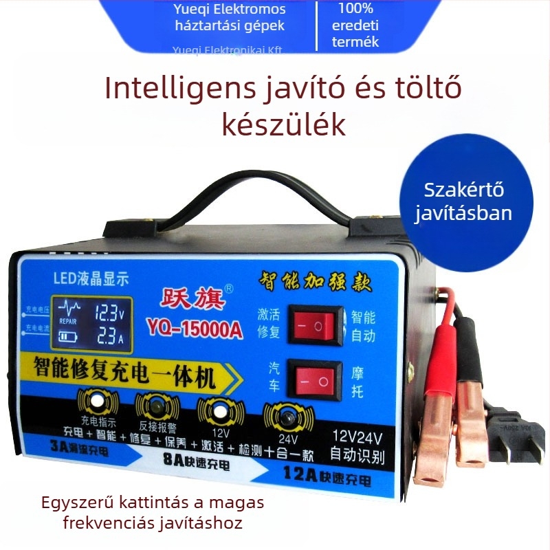 Autó- és motorkerékpár akkumulátor töltő, Flag jump, 12.6V 10A, bemenet 110–240V AC, GS tanúsított, Upgrade 15000 sorozat