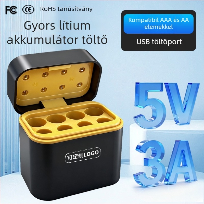 8 rekeszes lítiumakkumulátor töltődoboz, bemenet DC5.0V, kimenet 5V 3A