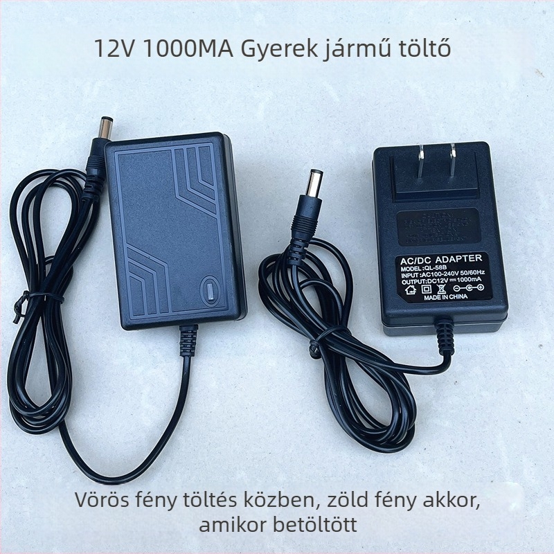 12V DC tápegység gyermekek elektromos autóihoz, akkumulátoros, 1A bemenet 220V AC