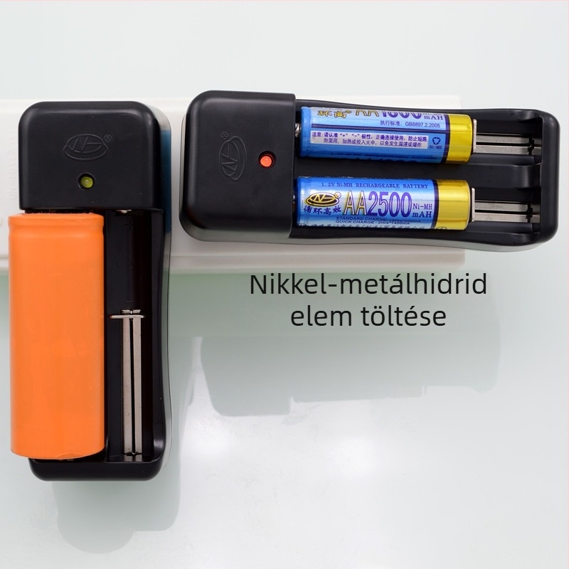 Kétrekeszes Li-ion akkumulátortöltő, bemenet 100-240V, kimenet 4,2V, töltőáram 600 mA, kompatibil 18650/26650/14650 elemekhez