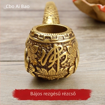 Aibo sárgaréz pipa - kézzel készített, faragott, kínai stílusú, hordozható