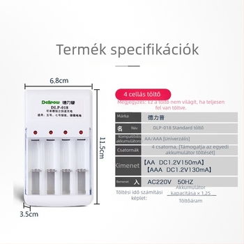 Delipow akkumulátortöltő, 4 rekesz NiCd/NiMH számára, No. 5 és No. 7