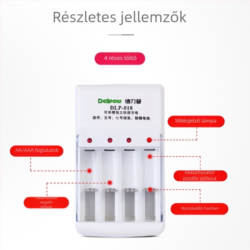 Delipow akkumulátortöltő, 4 rekesz NiCd/NiMH számára, No. 5 és No. 7