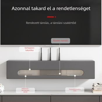 Fali router- és set-top box tároló polc — műanyag lemez, modern minimalist stílus, falra szívó rögzítés, 1 szint, többfunkciós