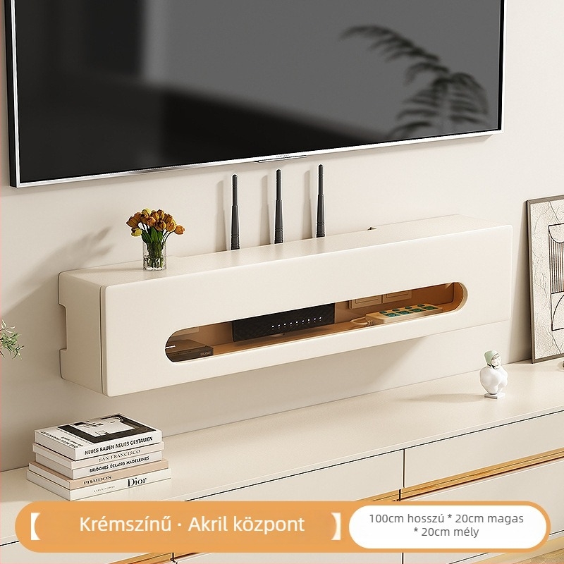 Fali router- és set-top box tároló polc — műanyag lemez, modern minimalist stílus, falra szívó rögzítés, 1 szint, többfunkciós