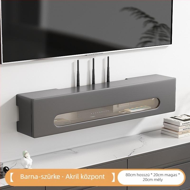 Fali router- és set-top box tároló polc — műanyag lemez, modern minimalist stílus, falra szívó rögzítés, 1 szint, többfunkciós