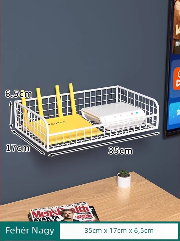 Router falra szerelhető polc Wi‑Fi set-top dobozhoz – fúrás nélkül, szénacél anyag, szívófalra szerelés, 1 réteg, hálószoba vagy nappali tároláshoz