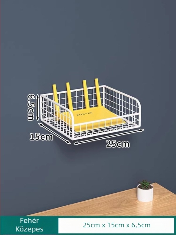 Router falra szerelhető polc Wi‑Fi set-top dobozhoz – fúrás nélkül, szénacél anyag, szívófalra szerelés, 1 réteg, hálószoba vagy nappali tároláshoz