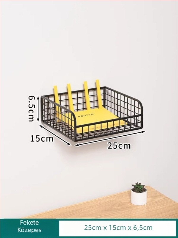 Router falra szerelhető polc Wi‑Fi set-top dobozhoz – fúrás nélkül, szénacél anyag, szívófalra szerelés, 1 réteg, hálószoba vagy nappali tároláshoz