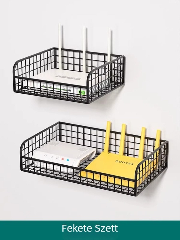 Router falra szerelhető polc Wi‑Fi set-top dobozhoz – fúrás nélkül, szénacél anyag, szívófalra szerelés, 1 réteg, hálószoba vagy nappali tároláshoz