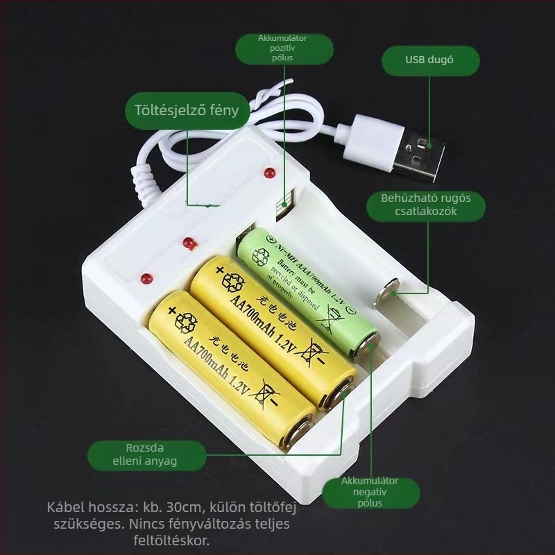 USB 4-soros akkumulátortöltő AA/AAA Ni-MH/Ni-Cd – bemenet 5V 1A, kimenet 2×1.2V 0.25A, Climb the Peak