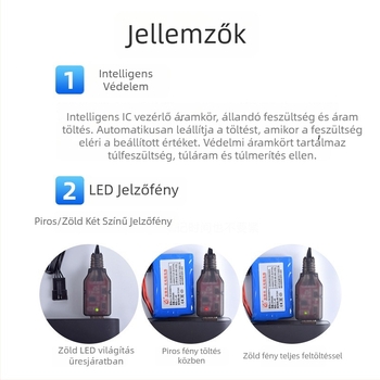 SM4P fordított töltő 7.4V Li‑ion akkumulátorhoz, 4‑pin, USB kábel, DC5V bemenet