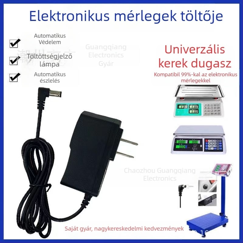 GQ elektronikus mérleg töltő kerek csatlakozóval, bemenet 100-240V AC, kimenet DC 6V 1A, 6V sorozat