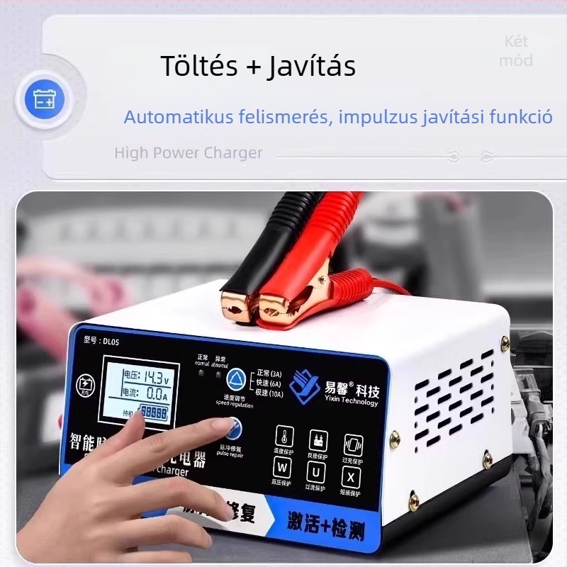 Autó akkumulátor töltő 12V/24V, nagy teljesítményű, tiszta réz, DC 10A kimenet, AC 180–240V bemenet, RoHS tanúsított