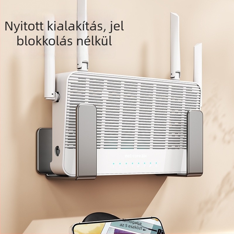 Yihengda Router elhelyező polc – ragasztóval szerelhető, fúrás nélkül, szénacél, minimalista falra szerelhető dizájn, egy szint, nappali tároló