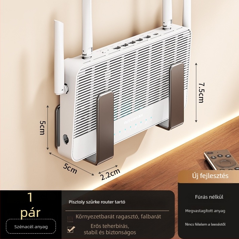 Yihengda Router elhelyező polc – ragasztóval szerelhető, fúrás nélkül, szénacél, minimalista falra szerelhető dizájn, egy szint, nappali tároló