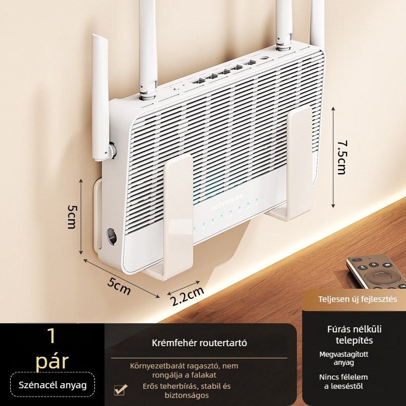 Yihengda Router elhelyező polc – ragasztóval szerelhető, fúrás nélkül, szénacél, minimalista falra szerelhető dizájn, egy szint, nappali tároló