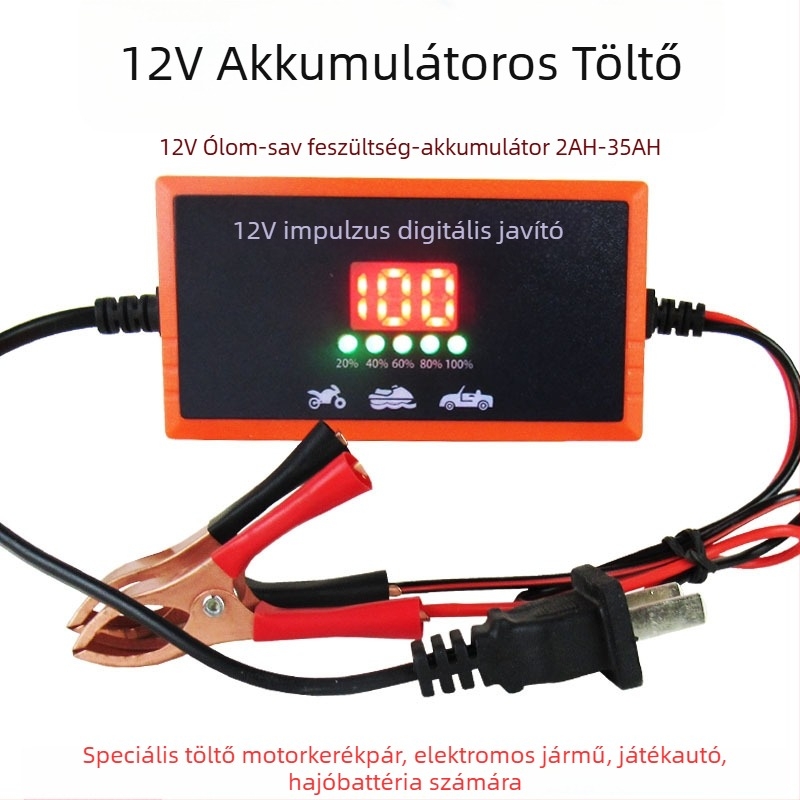 Autó- és motorkerékpár akkumulátor töltő 12V 6A | Bemenet 100-240V ~1.7A 50-60Hz | FCC tanúsítvány | Akkumulátorokhoz