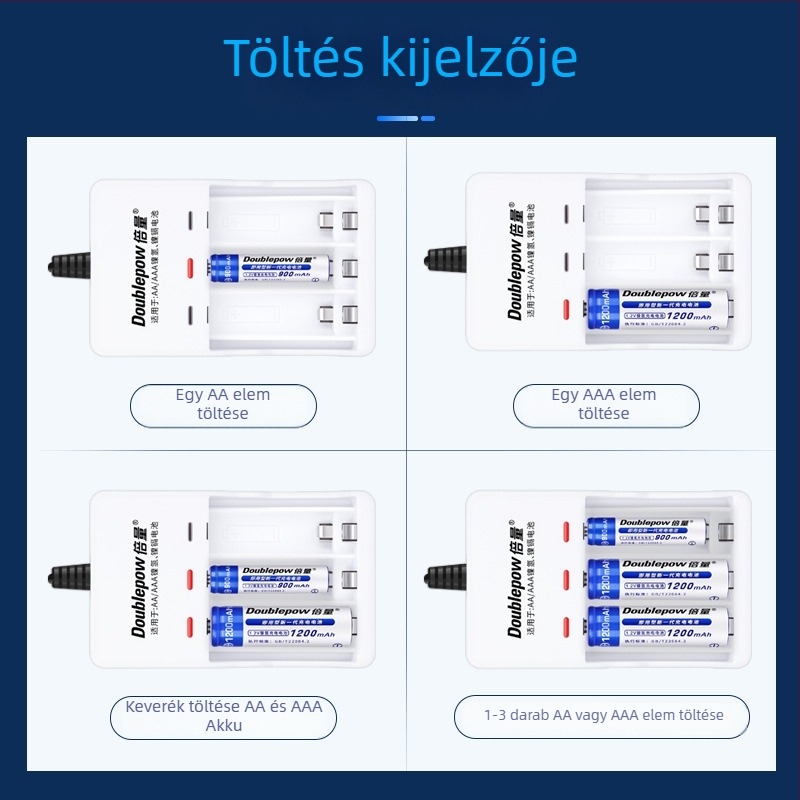 AA NiMH/NiCd számára USB 3-slots töltő, 1.2V, 150mA kimenet, 5V bemenet