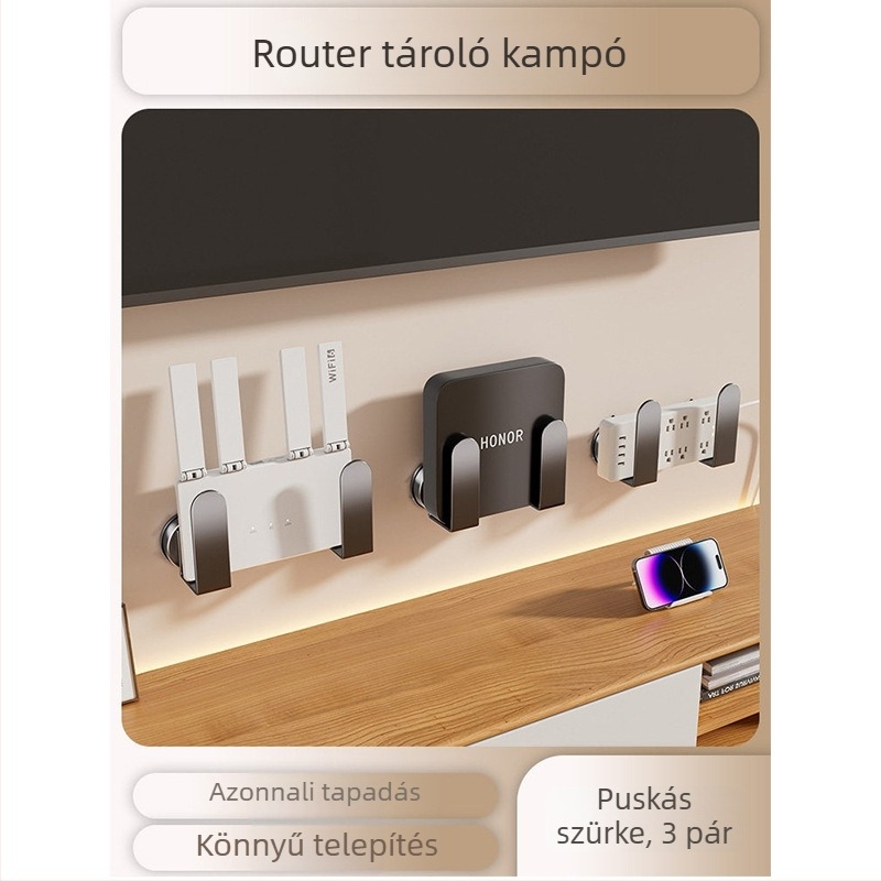 Router rendező vákuumos falra szerelhető — fém, mozgatható, magasság állítható, telepítés nélkül, fúrás nélkül