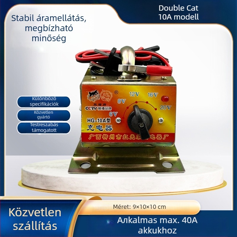 Motorkerékpár-akkumulátor töltő, állítható DC-kimenet 6V-20V, bemenet 220V AC
