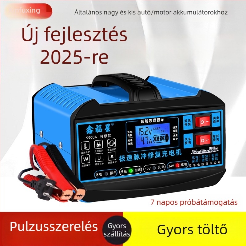 Xinfuxing 9900A nagy teljesítményű autóakkumulátor töltő, kimenet 12V-24V, bemenet 180-260V
