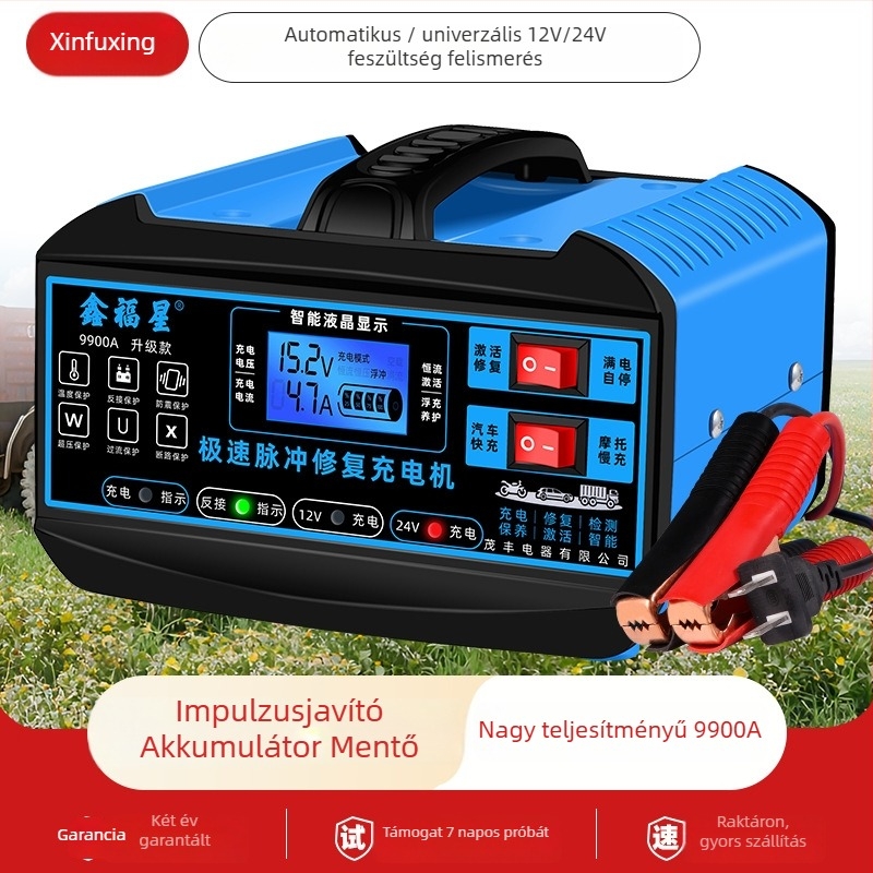 Xinfuxing 9900A nagy teljesítményű autóakkumulátor töltő, kimenet 12V-24V, bemenet 180-260V