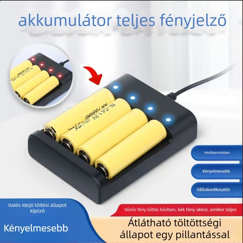 XL 4‑rekeszes intelligens akkumulátortöltő, bemenet 5V DC, kimenet 1.2V 0.25A rekeszenként, CE tanúsítvány