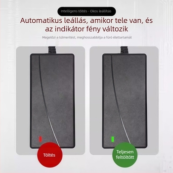 21V 2A Li-ion akkumulátor töltő elektromos szerszámokhoz – kompatibilis 12.6V/16.8V/21V akkumulátorokkal; bemenet AC100-240V; kimenet DC21V2A; CE/FCC tanúsítvány
