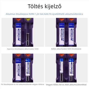 2-helyes Ni-MH töltő, intelligens töltés 1.2V Ni-MH akkumulátorokhoz, bemenet 500mA, kimenet 500mA