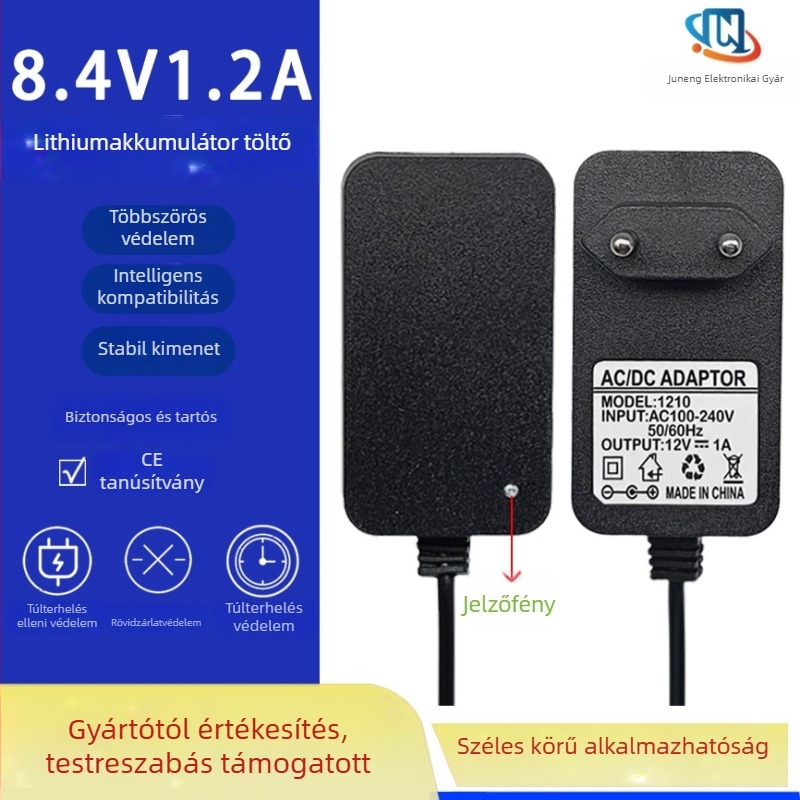 18650 Li-Polimer Lítium Akkumulátor Töltő, 8.4V 2A, bemenet AC110–220V, kimenet DC 8.4V 2A, akkumulátorcsomagokhoz