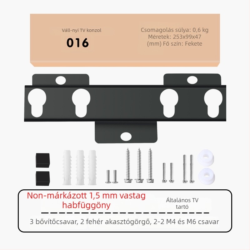 TV fali tartó LG016 — vasból készült fali konzol, mechanikus vezérlés, Hisense 26–43 hüvelykes TV-khez, teherbírás 15 kg felett