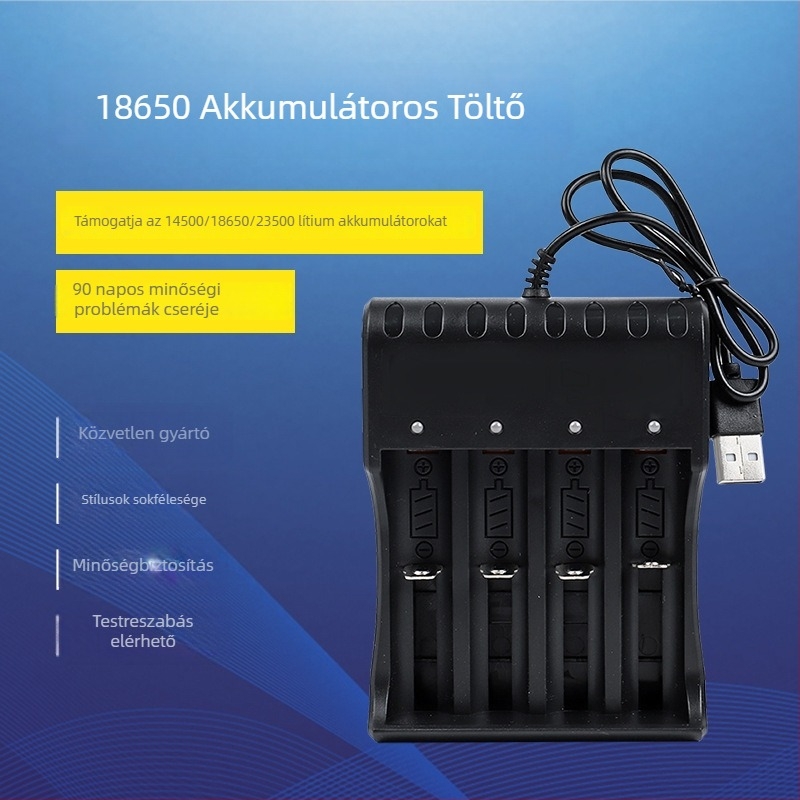 Li-ion akkumulátor töltő 18650-hez – intelligens gyors töltés, USB bemenet 5V, kimenet 4.2V, CE tanúsítvány