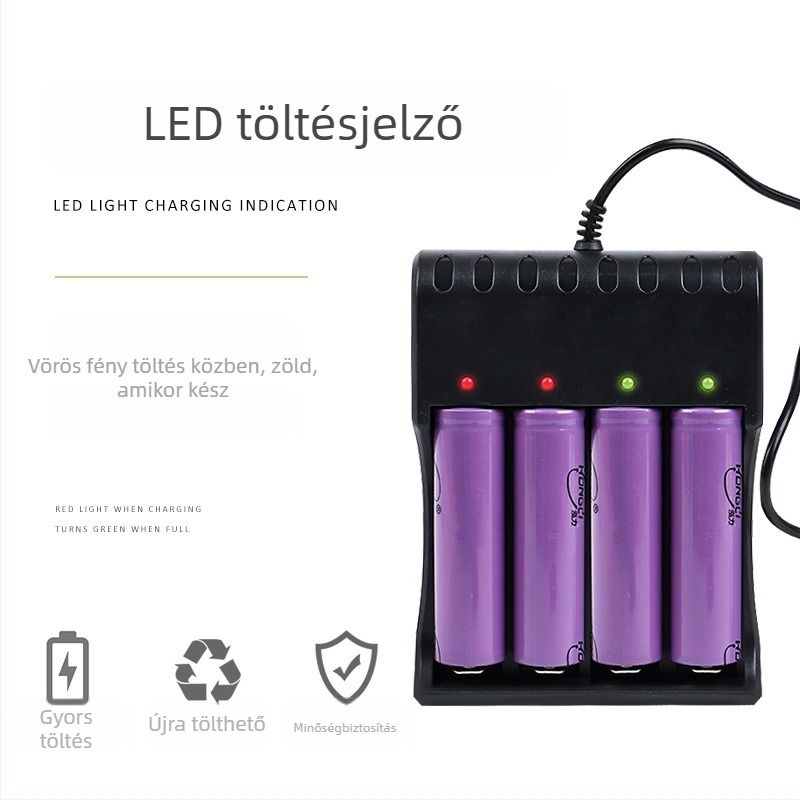 Li-ion akkumulátor töltő 18650-hez – intelligens gyors töltés, USB bemenet 5V, kimenet 4.2V, CE tanúsítvány