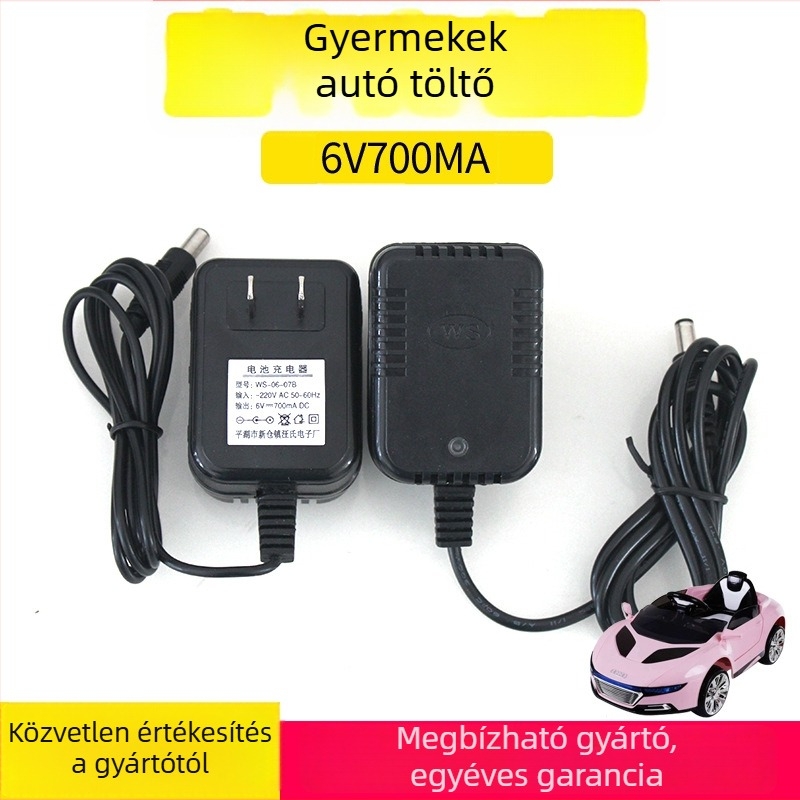 Wang's WS0607B babakocsi töltő gyermek elektromos járműhöz – 6V DC, 500 mA, AC bemenet 220V