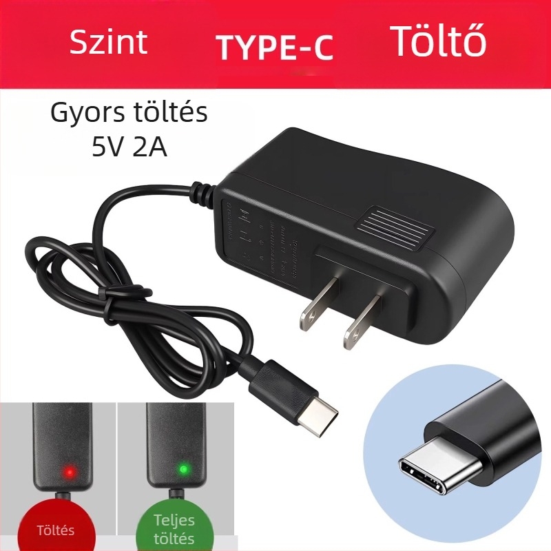 Level töltő akkumulátorhoz Type-C porttal – bemenet 100-240V, kimenet 5V-2.2A gyors töltés