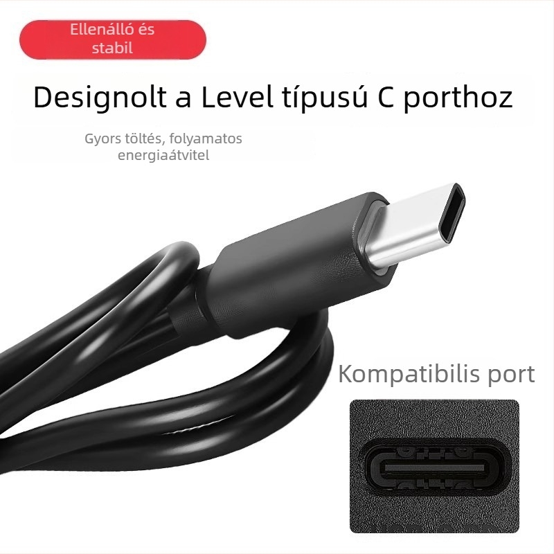 Level töltő akkumulátorhoz Type-C porttal – bemenet 100-240V, kimenet 5V-2.2A gyors töltés