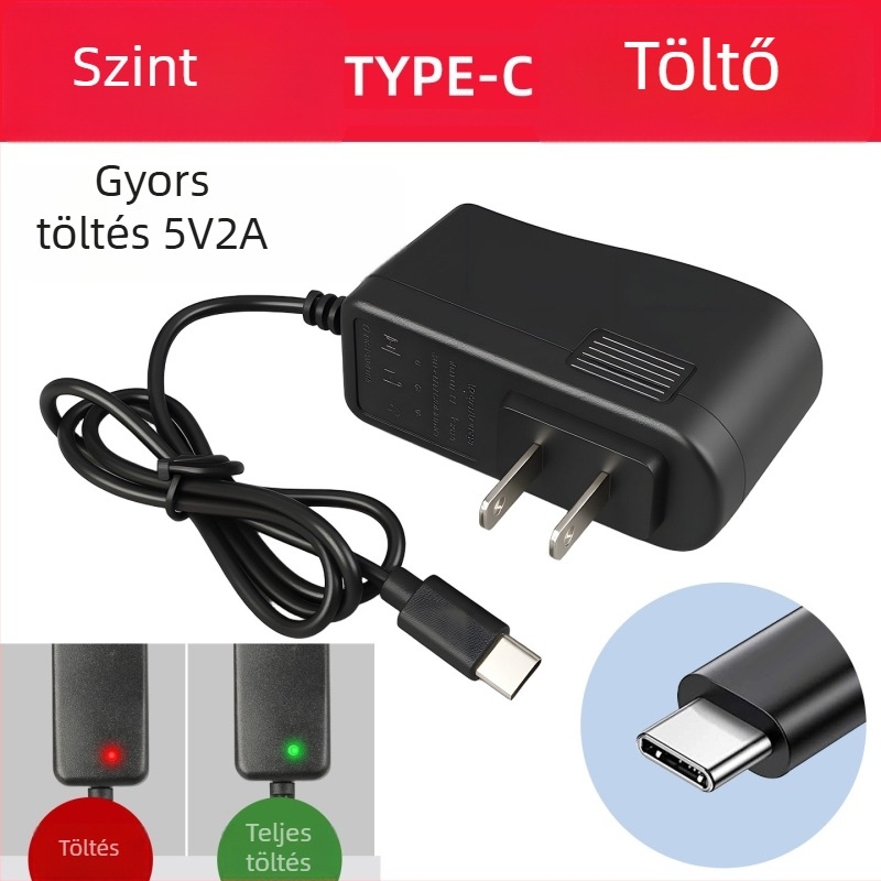 Level töltő akkumulátorhoz Type-C porttal – bemenet 100-240V, kimenet 5V-2.2A gyors töltés