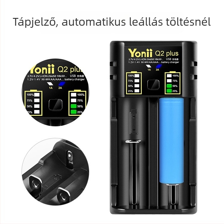 YONII Q2 Plus akkumulátortöltő, bemenet DC5V/1-2A, kimenet DC5V2A