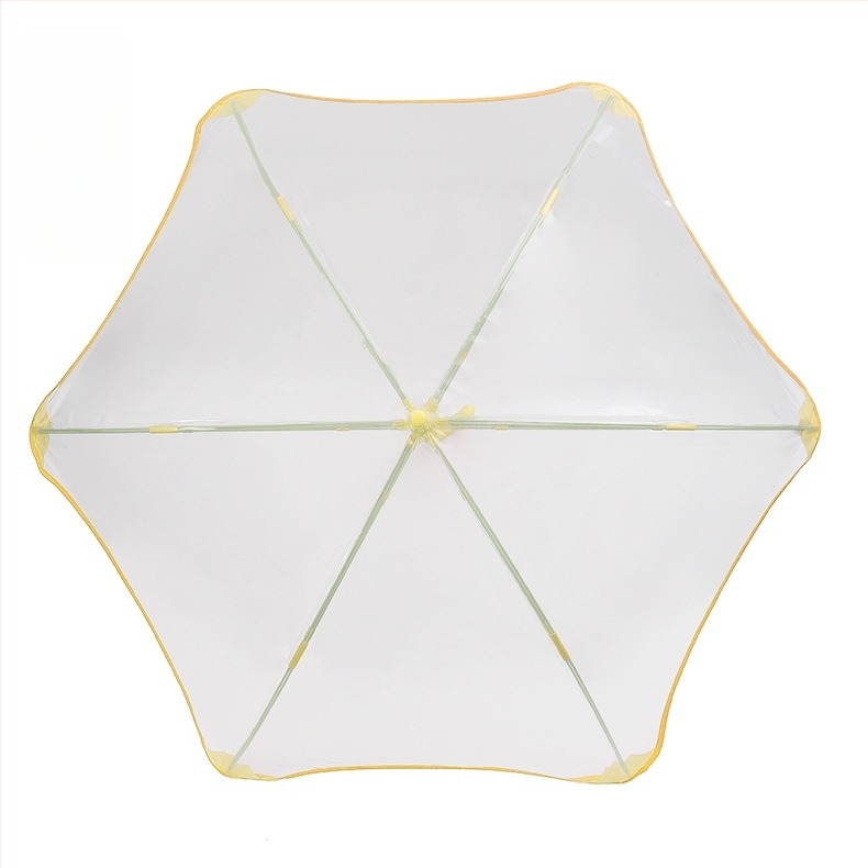 Gyerekeknek szóló automata esernyő, 6 bordás kerettel, rostos vázzal és POE átlátszó borítással