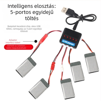 One-to-Five USB töltő 3,7V Li akkumulátorhoz, X5C drónhoz — Bemenet 5V 2–2,5A, Kimenet 4,2V 0,5A, CE