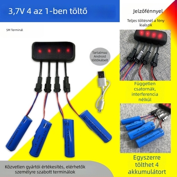 Li-ion akkumulátor töltő 18650/14500, 4-portos többinterfész töltő, bemenet 5V 0,5–2A, töltési áram 250 mA, 3,7V sorozat